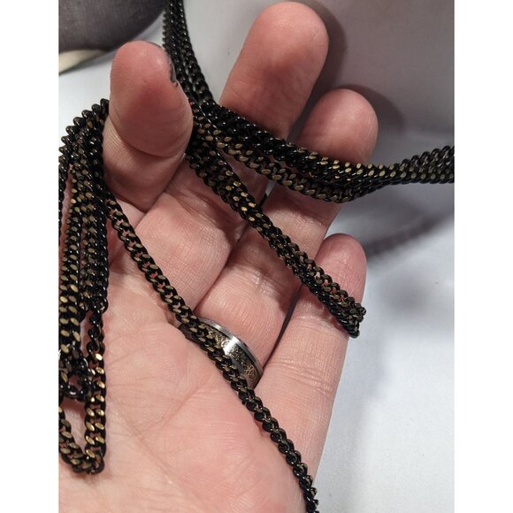 Dark Elegant Black And Gold Tone Multilayer Chain Necklace - Picture 4 of 9